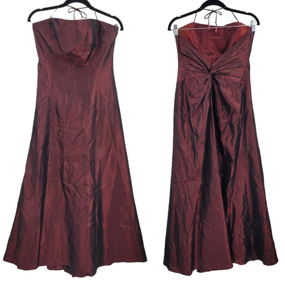 Vintage 90's Cache Gown 6 Oxblood Maroon Halter Backless Knotted Waist Aline USA